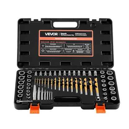 VEVOR Bolt Extractor Kit, 65 Pieces Easy Out Screw Extractor Set, Lug Nut Removal Tool with Left Hand Drill Bit Set for Removing Damaged, Frozen, Broken, Rusted, Rounded-Off Bolts, Nuts & Screws - size: 65 PCS
