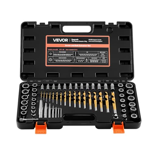 VEVOR Bolt Extractor Kit, 65 Pieces Easy Out Screw Extractor Set, Lug Nut Removal Tool with Left Hand Drill Bit Set for Removing Damaged, Frozen, Broken, Rusted, Rounded-Off Bolts, Nuts & Screws - size: 65 PCS