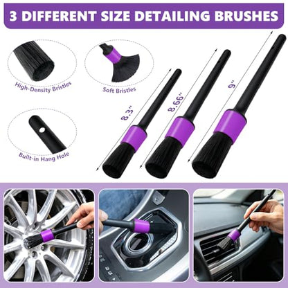 Windshield Cleaning Tool, 13PCS Car Detailing Kit Interior Cleaner, Car Window Cleaner with Extendable Handle, Car Interior Cleaning Kit with Detailing Brushes for Women Men (Purple) - color: purple