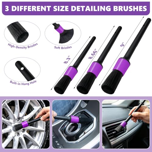 Windshield Cleaning Tool, 13PCS Car Detailing Kit Interior Cleaner, Car Window Cleaner with Extendable Handle, Car Interior Cleaning Kit with Detailing Brushes for Women Men (Purple) - color: purple