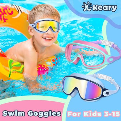 Keary 2 Pack Kids Swim Goggles for 3-15 UV Protection Anti-Fog Pool Water Swimming Goggles for Boys Girls Youth Toddler - color: Pink & Bule