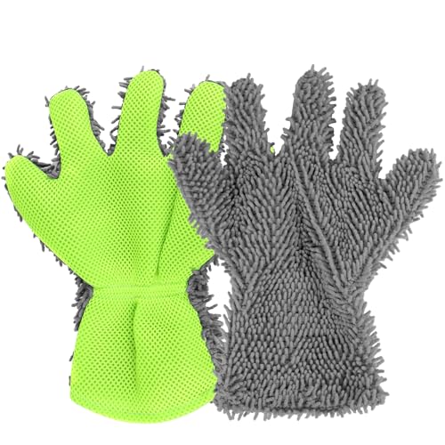 2PCS Car Wash Mitt, 5 Finger Chenille Microfiber Cleaning Mitt for Cars, Scratch-Free Auto Washing Gloves, Car Interior Exterior Cleaning Gloves, Great for Hard-to-Reach Areas (Gray) - color: Gray