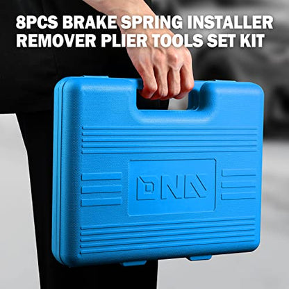 DNA Motoring TOOLS-00244 8-Pcs Brake Service Kit, Brake Spring Installer Remover Plier Tools Set with Carrying Case,Blue - color: Blue