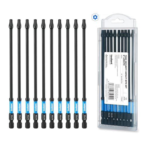 toolant Impact Torx Bit Set 10pcs (TT25), 1/4 Hex-Shank S2 Steel Security Torx Bit Set, Tamper Proof Star Bit Set with CNC Machined Tips, 6" Long with Magnetic Impact Bit Holder and Storage Box - size: TT25(6"*10pcs)