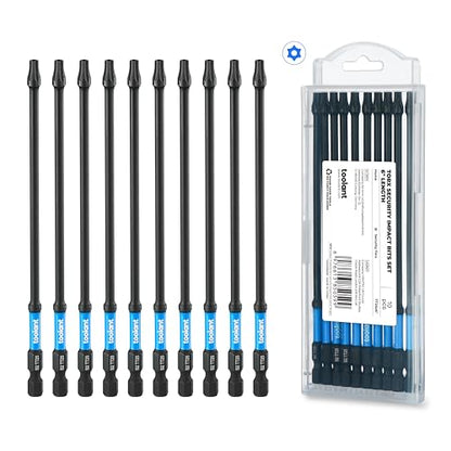 toolant Impact Torx Bit Set 10pcs (TT25), 1/4 Hex-Shank S2 Steel Security Torx Bit Set, Tamper Proof Star Bit Set with CNC Machined Tips, 6" Long with Magnetic Impact Bit Holder and Storage Box - size: TT25(6"*10pcs)
