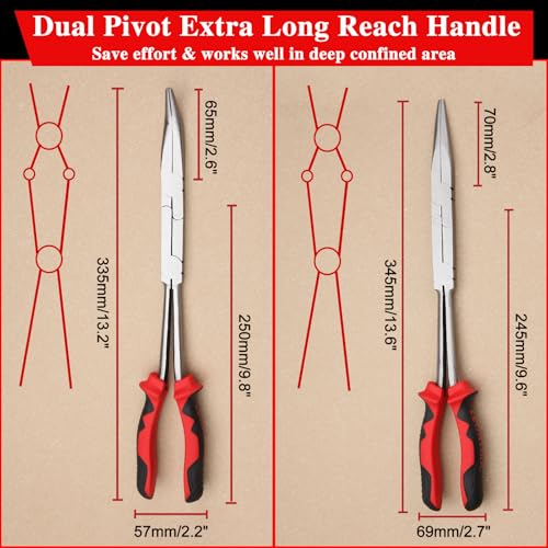 Straight and 45-Degree Bent Needle Nose Pliers Set 2Pcs Double Jointed Needle Nose Pliers Set Extra Long Needle Nose Plier with Serrated Jaw Long reach pliers for Hard to Reach Narrow Spaces - style: Straight Nose & 45 Degree Bent Nose