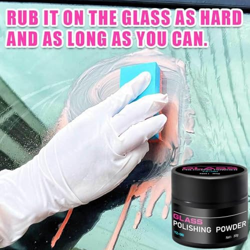 Cerium Oxide Glass Polishing Powder | Car Glass Oil Film Cleaner | Multifunctional Scratch Remover Window Repair Tool with Polishing Pad, Removes Wiper Marks, Swirls, and Water Spots - color: 30G