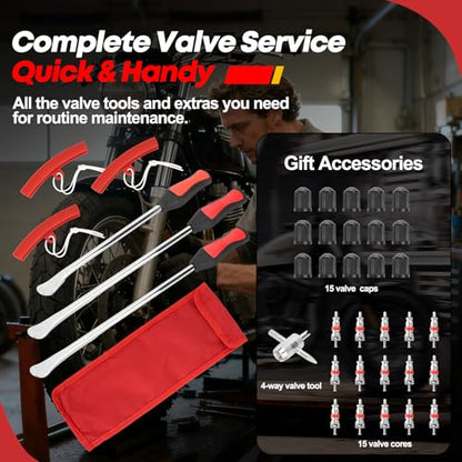 38PCS Tire Spoons Tool Set, Premium Tire Irons Tire Changing Kit with 14.5" & 11.5" Levers for Motorcycle, Dirt Bike & Lawn Mower, including Rim Protectors, Valve Tools & Accessories - size: 2 × 14.5" + 1 × 11.5"