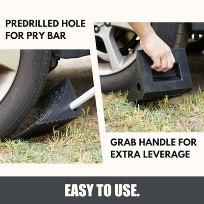 SECURITYMAN Heavy Duty Wheel Chocks (2 Pack) - Durable, Non-Slip, Solid Rubber Wheel Chocks for Boat Trailers, RV, Truck, Camper - Grip on All Surfaces - Trailer Wheel Chocks - Black - color: Black, size: 2 Pack