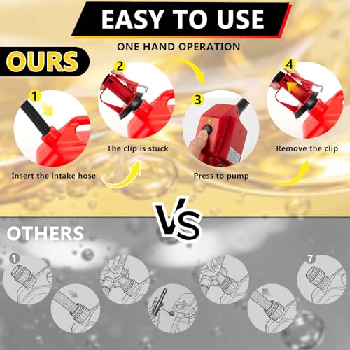 Portable Fuel Transfer Pump with Auto-Stop & Hand Nozzle, 80'' Pumping lift,fit different gas barrel sizes and depths, no adapters needed,3.8GPM, mulitiple power supply,for Gasoline, Diesel, Kerosene - size: 80''-3.8GPM