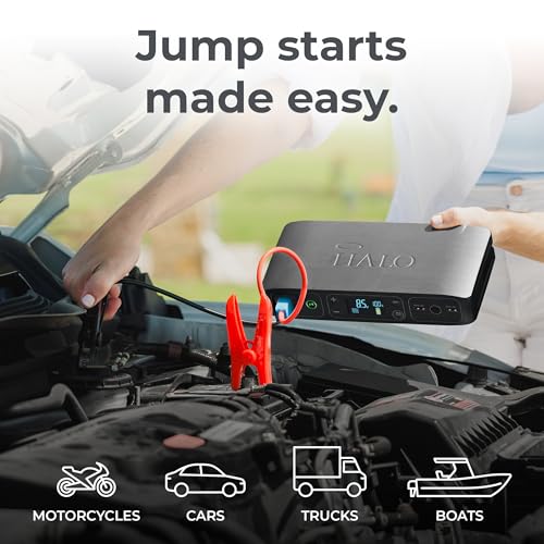 HALO Bolt Air 58830 Portable Car Battery Jump Starter | 100 PSI Air Compressor, 58.8Wh USB Power Bank, Emergency Floodlight & Charger, Jumps Cars SUVs & Trucks, Inflates Tires, TSA Approved — Gray - color: Grey