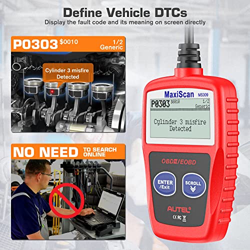 Autel OBD2 Scanner MS309 Universal OBD II Scanner Car Engine Fault Code Reader CAN Diagnostic Scan Tool, Read and Clear Error Codes for 1996 or Newer OBD2 Protocol Vehicle