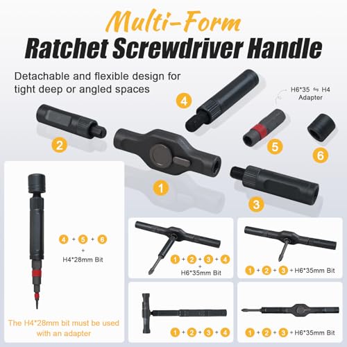 66 in 1 Magnetic Ratchet Screwdriver Set With Case | Multi-Bit Repair Tool Kit, S2 Alloy Steel Bits, T-Handle, Suitable for Home Daily Repair, DIY, PC, Electronics, Car, Bike - size: 66 in 1
