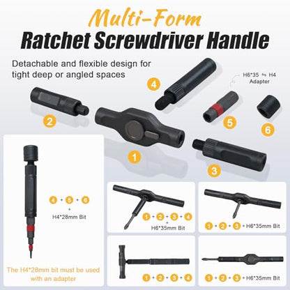 66 in 1 Magnetic Ratchet Screwdriver Set With Case | Multi-Bit Repair Tool Kit, S2 Alloy Steel Bits, T-Handle, Suitable for Home Daily Repair, DIY, PC, Electronics, Car, Bike - size: 66 in 1
