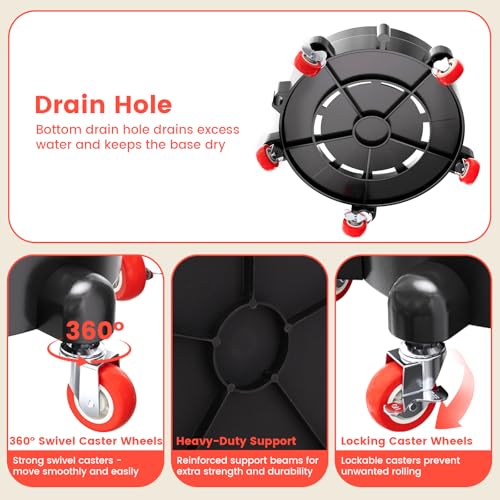 2Pcs 11 Inch Bucket Dolly, Removable Rolling Bucket Dolly, 5 Gallon Car, with 5 Heavy Duty Wheel Casters, 360°Rolling, Connectable, Locking, for Car Wash & Auto Detailing,Bearing 300lb,Black - color: Black
