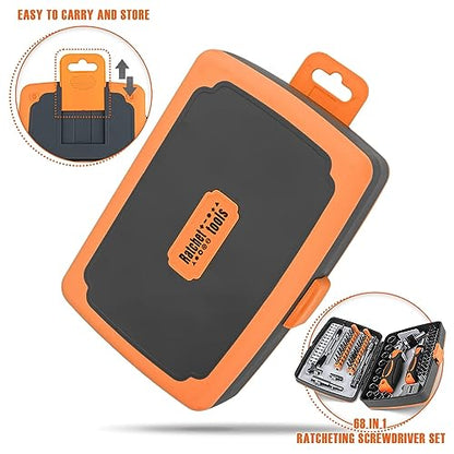 Ratcheting Screwdriver Set - BTEC 68 in 1 Socket Set & Magnetic Screwdriver Bit Set with Rotatable Ratchet Handles,extensions bar and Storage Case for Computer/Bike/Car/Electronics Maintenance