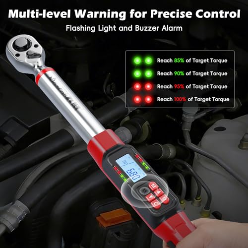 3/8" Drive Digital Angle Torque Wrench 5-99.6 Ft.lb (6.8-135 N.m), Angle Measurement 0.1° with LED Display & Buzzer, for DIY Auto Car Motorcycle Repair & Engineering - size: Angle 3/8" 6.8-135N.m/5-99.6Ft.lb