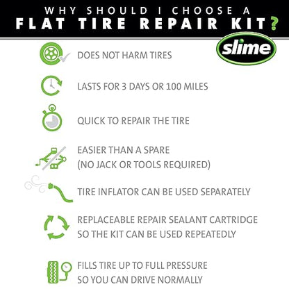 Slime 50107 Flat Tire Puncture Repair, Smart Spair, Emergency Kit For Car Tires, Includes Sealant And Tire Inflator Pump, Suitable For Cars And Other Highway Vehicles, 15 Min Fix - size: No Size, style: Smart Spair