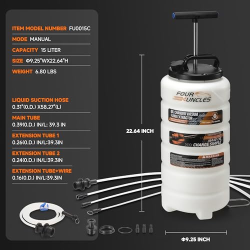 FOUR UNCLES Oil Extractor - Vacumm Fluid Extractor with Pump Tank Remover & Tubes for Oil Change and a Hose for Brake Bleeding - size: 15L Manual