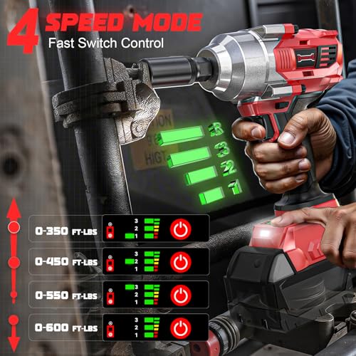 DIYtoolifz Cordless Impact Wrench 3/8" Compatible with Milwaukee 18v Battery: 600 Ft-lbs High Torque Impact Driver, 3100RPM Electric Impact Gun with 4-Mode Speed, LED Work Light(Bare Tool) - size: 600ft-lbs, style: Compatible with Milwaukee 18V Battery(Ba