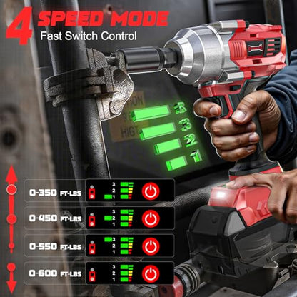 DIYtoolifz Cordless Impact Wrench 3/8" Compatible with Milwaukee 18v Battery: 600 Ft-lbs High Torque Impact Driver, 3100RPM Electric Impact Gun with 4-Mode Speed, LED Work Light(Bare Tool) - size: 600ft-lbs, style: Compatible with Milwaukee 18V Battery(Ba