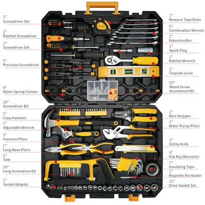 168-Piece Tool Set with Screwdrivers Ratchet Wrenches Tool Kit for Home | Tool Set with Socket Wrenches, Hand Saw, Hammer General Tool Kit for Dorm, Motorcycle, Plumbing Repairs