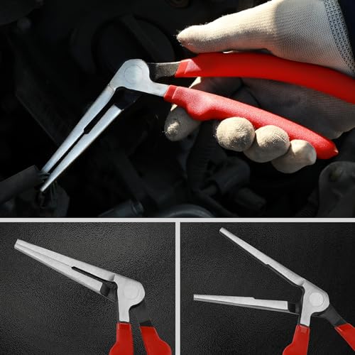 2PC Kiwi Bent Head Needle-Nose Pliers, Angled Head Needle Nose Kiwi Pliers, 6-Inch and 8-Inch, Double Injection Handles, Bent Head Design for Access Tight Spaces