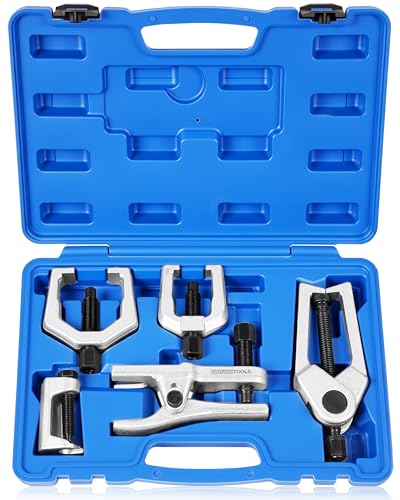 DAYUAN 5Pcs Professional Front End Service Tool Kit Ball Joint Separator | Removes Ball Joints Tie Rods & Pitman Arms Puller, Heat Treated Alloy Steel, Fits Most Cars & Light Trucks, Storage Blue Case - color: Blue