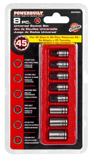 Powerbuilt 8-Piece 1/4-Inch Drive Universal Spline Socket Set with Dual Finish – Fits SAE, Metric, Hex, 6-Point, 12-Point, E-Torx, Spline, and Square Fasteners - 642053 - size: 1/4 in.