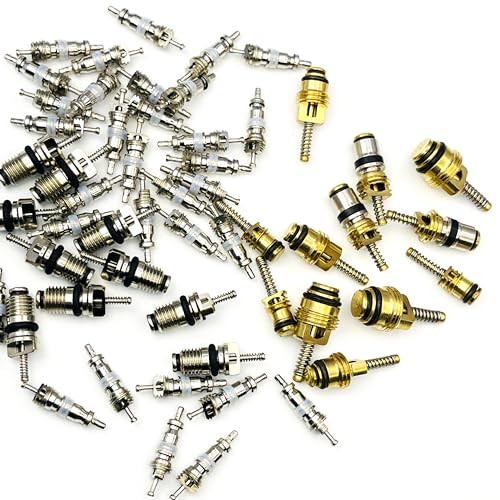 58 Pieces Valve Air Conditioning Valve Core R12 R134A R410 Automotive A/C Valve Stem Cores Brass Valve Cores Refrigeration Tire Valve Stem Cores for Car Auto Vehicle and More