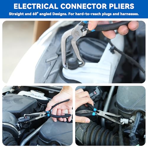 DISEN 13PCS Electrical Disconnect Pliers & Fuel Line Disconnect Tool Set, Automotive Electrical Terminal Connector Separator Removal Tool Kit with Storage Bags, Blue