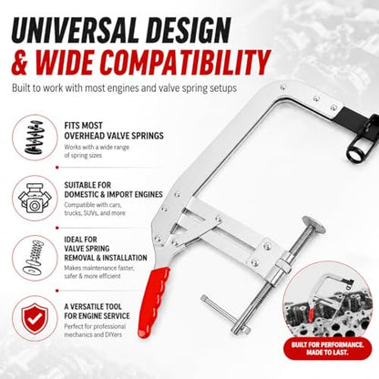 10 Inch C-Style Valve Spring Compressor Pincer Tool, Universal Valve Spring Removal & Install Tool, Cylinder Head Off Service Tool for Automotive Engine Repair & Mechanic Use