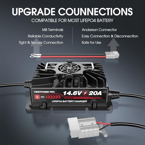 14.6 Volt LiFePO4 Battery Charger, 12V 20A Lithium Battery Charger Maintainer with Anderson Connector LED Indicator, Handle Design for Cars, Golf Carts, UAV, Fishing Boat, RV and Deep Cycle Batteries
