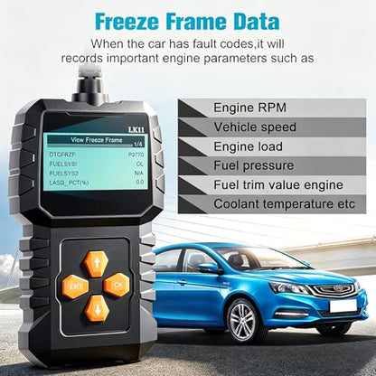 OBD2 Scanner Ease Setup Plug-Play: Clear Reset Engine Error Code | Professional Code Reader Diagnostic Scan Tools with Freeze Frame/I/M Readiness for Cars Since 1996 & Newer - LK11