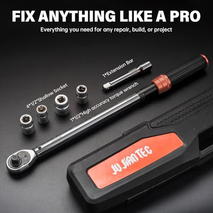 6-Piece 1-1/2" Drive Click Torque Wrench Set | 40-210Nm (±3% Accuracy), Includes CR-V Sockets (17/19/21/24mm) & 5" Extension Bar, 72-Tooth Ratchet, Master Torque Wrench Kit - size: 6pcs 1/2"