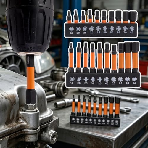 10Pcs/Set Impact Hex Head Allen Wrench Bits Set, with 1/4 Inch Hex Shank, S2 Steel Magnetic Impact Hexagonal Screwdriver Bits (25mm) - color: 25mm