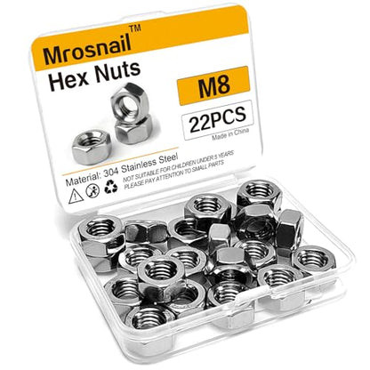 22Pcs M8 Hex Nuts, 304 Stainless Steel Hardware Nuts, Full Thread Hex Drive, for Heavy Machinery, Construction, Automotive Repairs - size: M8 (22 pcs)
