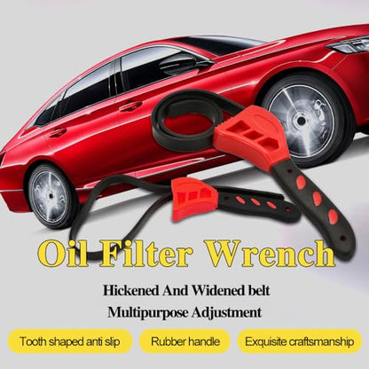 2PCS Oil Filter Wrench Set, Car Rubber Strap Wrenches, Adjustable Rubber Strap Wrench, 6in+ 8in Automotive Multifunctional Belt Wrench for Mechanics Plumbers