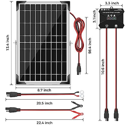 Voltset 10W 12V Solar Panel Battery Charger Trickle Maintainer Kit | Smart Charge Controller, Waterproof, Safety Protections, for Car RV Boat Marine Trailer Automotive Trailer Truck Motorcycle - size: 10W