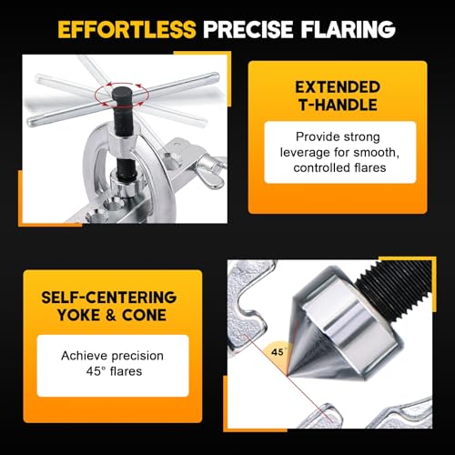 11-Piece Flaring Tool Kit for 45° Single & Double Flares | Brake Line Flare Tool with 7 Adapters, Tube Cutter Deburring Tool for Hydraulic System, Copper Tubing Flare Kit