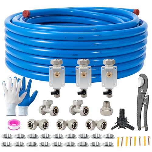 3/4"×100&200&300ft Compressed Air Line Kit for Shop/Garage, Hdpe-Aluminum Rapid Air System Includes Right Angle Fittings and Tee Fittings, Compressed Air Piping System Leak Proof&Easy to Install - size: 3/4"100FT