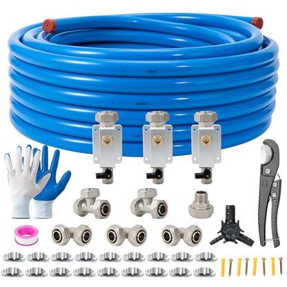 3/4"×100&200&300ft Compressed Air Line Kit for Shop/Garage, Hdpe-Aluminum Rapid Air System Includes Right Angle Fittings and Tee Fittings, Compressed Air Piping System Leak Proof&Easy to Install - size: 3/4"100FT