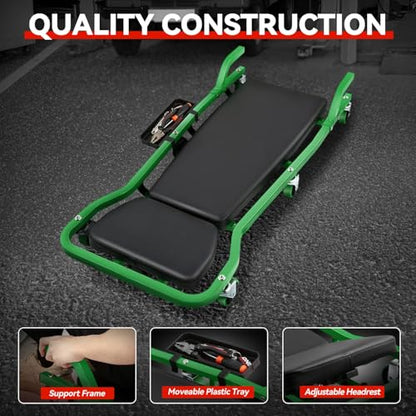 Auto Dynasty Universal 42" L X 18" W Green for Under Car Repair Vehicle SUV Truck Pickup Adjustable Creeper with Padded Headrest + Casters - color: Green