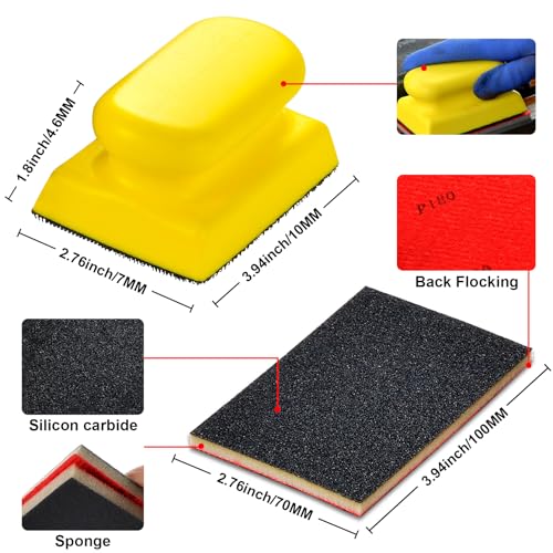 MAXMAN 24PCS Sanding Sponge Set,180-3000 Grit Soft Foam Hand Sander Block,3x4 Inch Wet Dry Sandpaper,Ultra Fine Sandpaper Sponge, Reusable Sanding Pads for Metal Wood Furniture Model Drywall Polishing - style: 180-3000 Grit Set