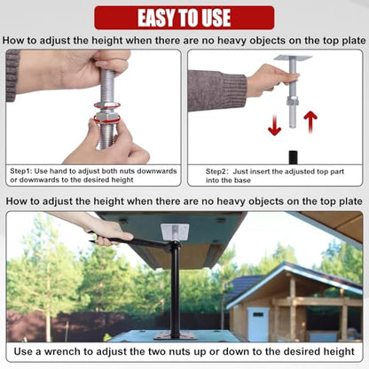 4 Pack 5-8 Inch Adjustable House Floor Jacks, Heavy Duty, 11,000 lb Each | Telescoping Screw Jack Posts Include a Wrench for Temporary Support of Floor Joists, Beams, Porches and Crawl Spaces - size: 5-8 inch
