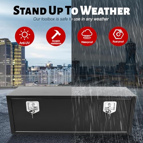 Heavy Duty Steel Plated Underbody Truck Tool Box with T-Handle Lock, Waterproof Tongue Box for Storage with Smooth Surface for Truck, Pickup, RV, Trailer - Black, 48" x 14" x 16" Inch - size: 48" x 14" x 16"