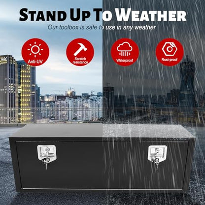 Heavy Duty Steel Plated Underbody Truck Tool Box with T-Handle Lock, Waterproof Tongue Box for Storage with Smooth Surface for Truck, Pickup, RV, Trailer - Black, 48" x 14" x 16" Inch - size: 48" x 14" x 16"
