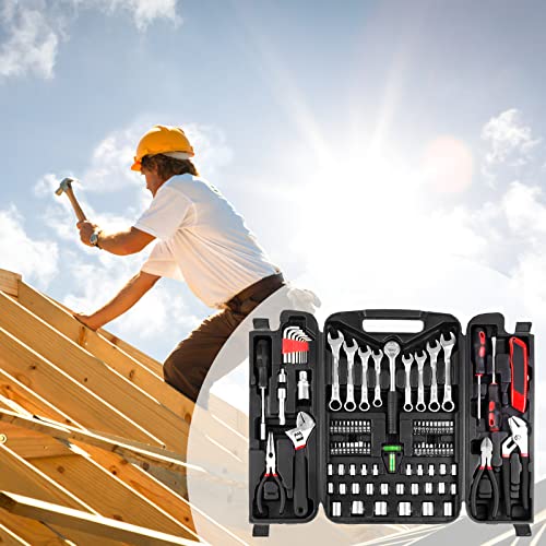TLGREEN 95-Piece Car Tool Kit with Storage Case, Red | Marine Tool Kit with Wrench, Pliers, Sockets And Bits; Organized Repairs for Boats, Vehicles And Household Maintenance - color: Red