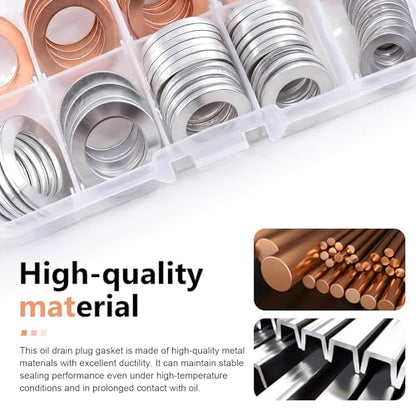 100 PCS Car Oil Drain Plug Crush Washer Kit, M10 M12 M14 M16 M18 Aluminum Copper Mixed Multi-Size Engine Oil Pan Sealing Gasket, Universal for Car SUV Truck (Silver & Gold)