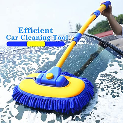 MVEQRRN 15°Curved Chenille Car Wash Brush Mop with Long Handle(Blue) | Chenille car wash mop accessories, cleaning brush supplies, microfiber replacement head, for cars trucks RV - color: Blue-001